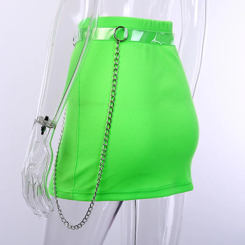 Летняя юбка карандаш с завышенной талией и цепочками женская уличная мини поясом