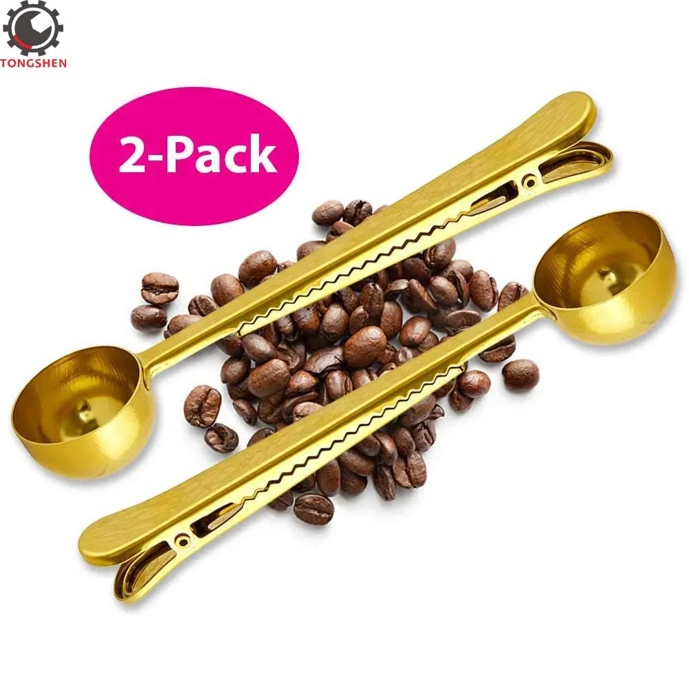 

2Pcs Coffee Scoop Clip GOLD Coffee Spoon Clip Tea Scoop Bag Clip Coffee Bag Clip Scooper Stainless Steel Coffee and Tea Scoop