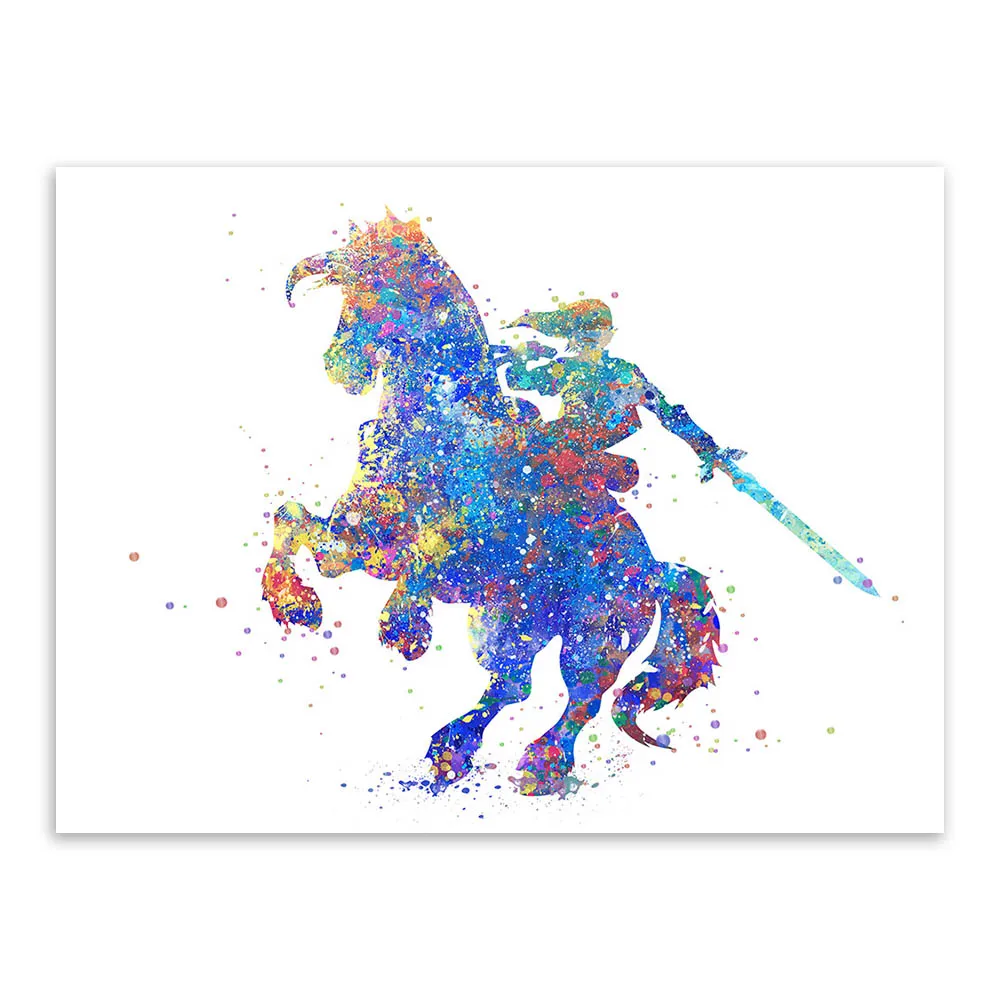 Оригинальный акварельный японский игровой постер Zelda Horse с принтом
