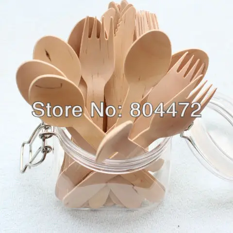 50 наборов Эко дружественных одноразовые деревянные столовые приборы Тяжелый Вес