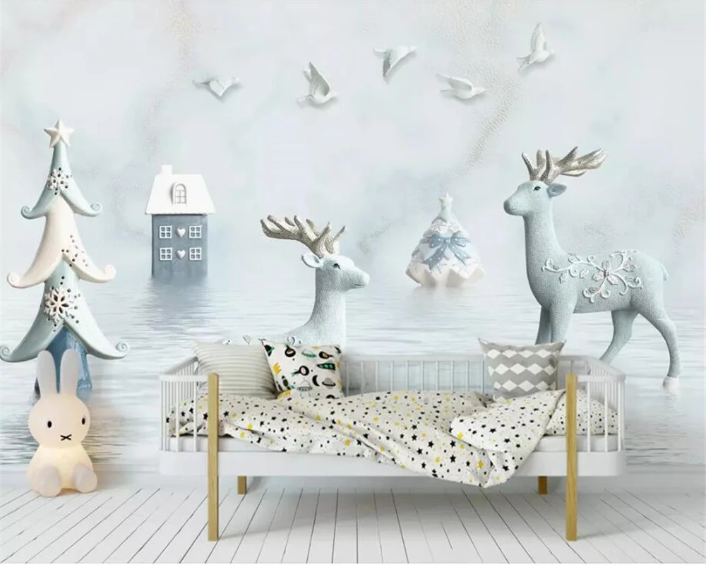 

Beibehang Custom large-scale wallpaper mural fantasy bird Elk cute cartoon children background wall wallpaper for walls 3 d