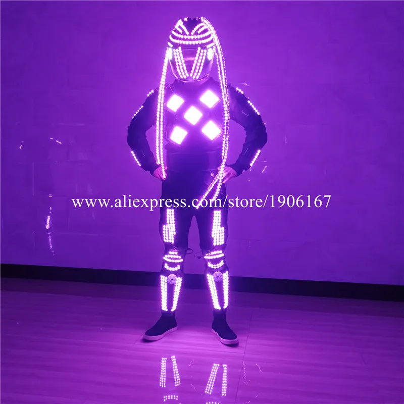 RGB светодиодный светящийся робот костюм шлем с LED подсветкой с подсветкой красочные растущий свет костюм вечерние Перфор одежда этап мигающий реквизит