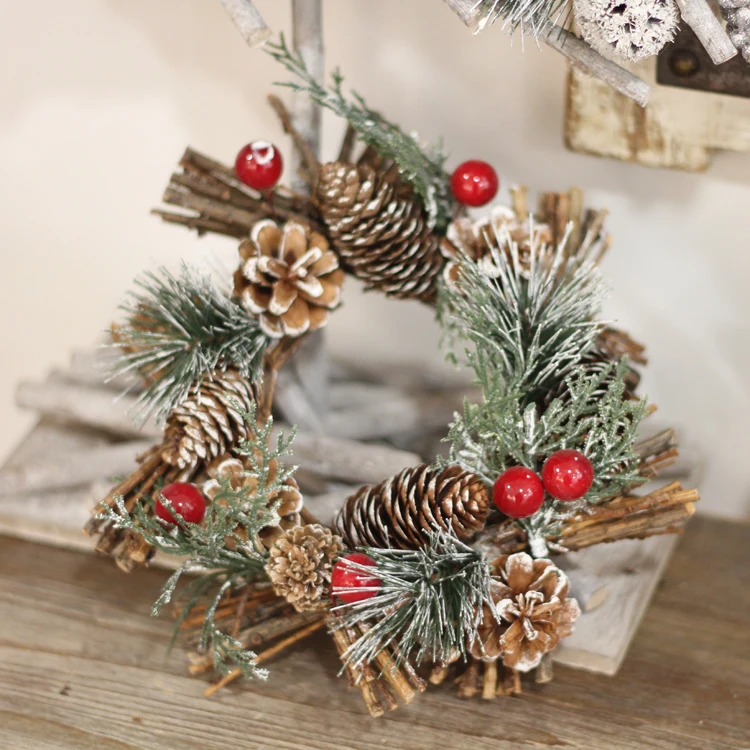Pine Cones Berries Branch Natural Wreath Farmhouse Country Candle Ring Table Centerpiece Decor