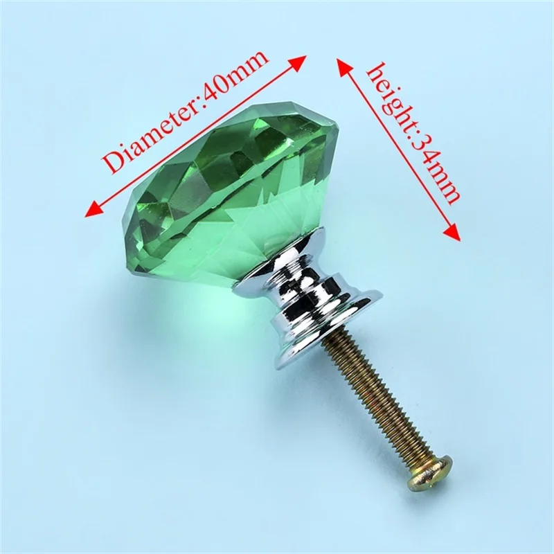 40mm Green NAIERDI 40 мм кристалл стеклянные ручки Diamond форма дизайн Шкаф ящика тянуть кухня двери шкафа ручки Аппаратные средства - Цвет: 40mm Green