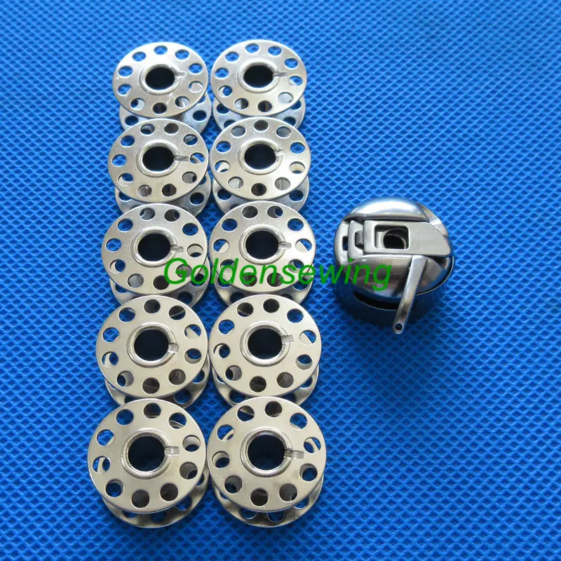 

BOBBIN CASE & 10 BOBBINS FOR Brother PS21 Pacesetter VX1400 VX857 XL2027 XL2121