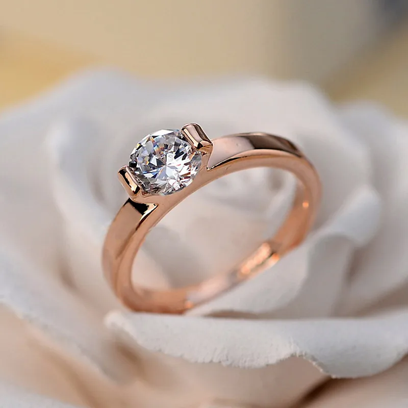 USTAR классические 1ct обручальные кольца с кубическим цирконием для женщин розовые золотистые Кристаллы Женские кольца для помолвки Anel высшего качества