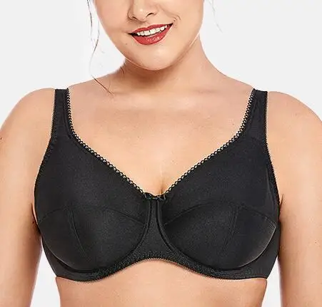 Black 34 36 38 40 42 D DD E F G H размера плюс женский полный охват твердая поддержка контроль на косточках не проложенный бюстгальтер большого размера 3 цвета - Цвет: Black