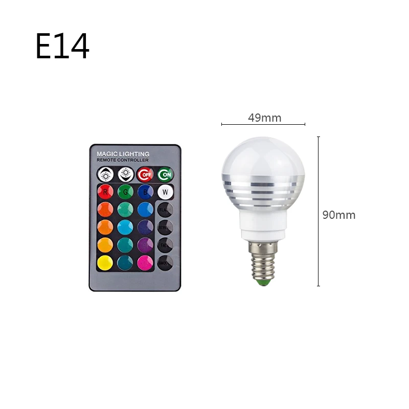 Светодиодный RGB лампа E27 E14 GU10 85-265V MR16 12V светодиодный сменный светильник 3W волшебный праздник RGB Освещение+ пульт дистанционного управления 16 цветов - Испускаемый цвет: E14