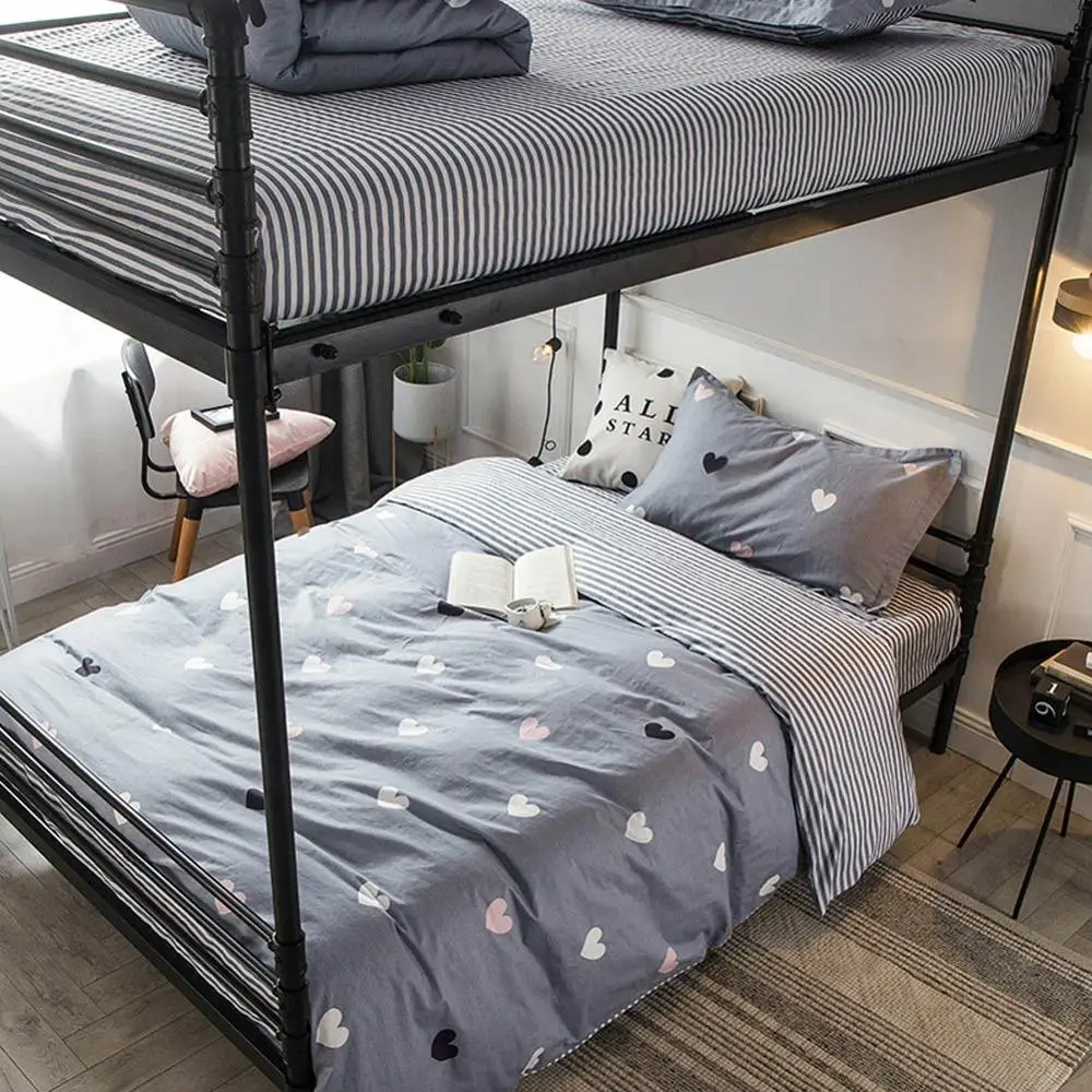 Набор постельного белья из 3 предметов с сердечками и серыми гипоаллергенный