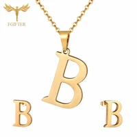 classic girls children jewelry 26 letters b pendant necklace and earrings golden stainless steel jewelry set kids gifts