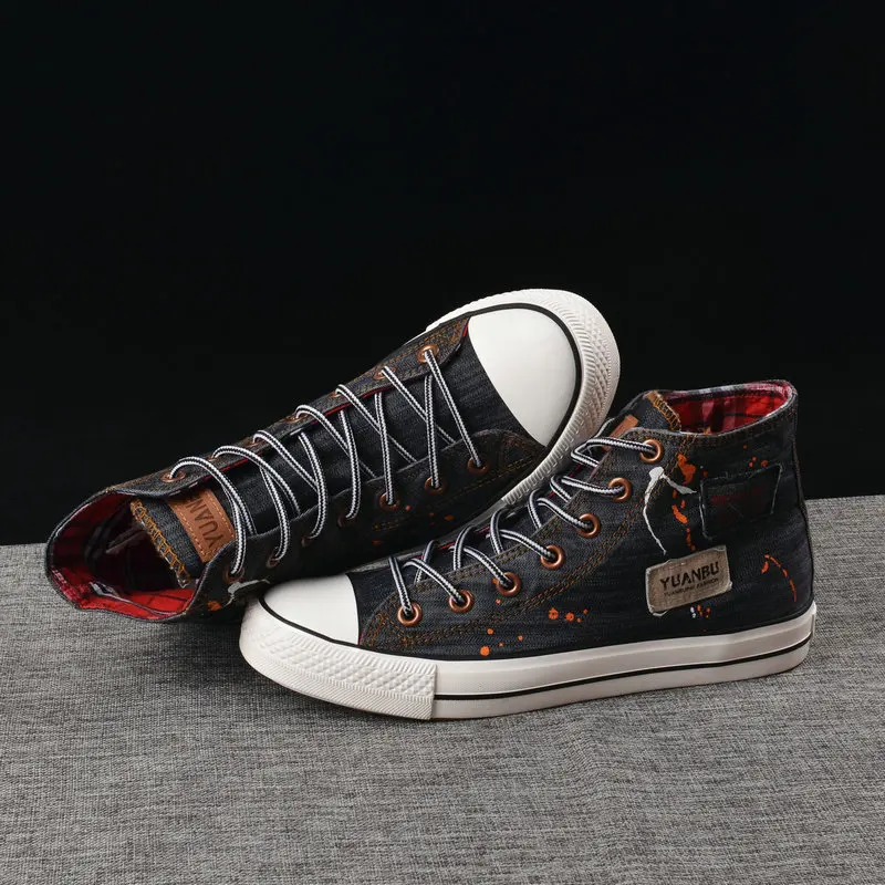 Классная Молодежная джинсовая обувь мужская повседневная дышащие высокие