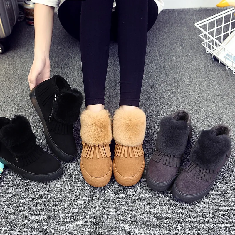 Winter snow boots female Korean style casual keep warm ankle Non-slip flat shoes women | Обувь