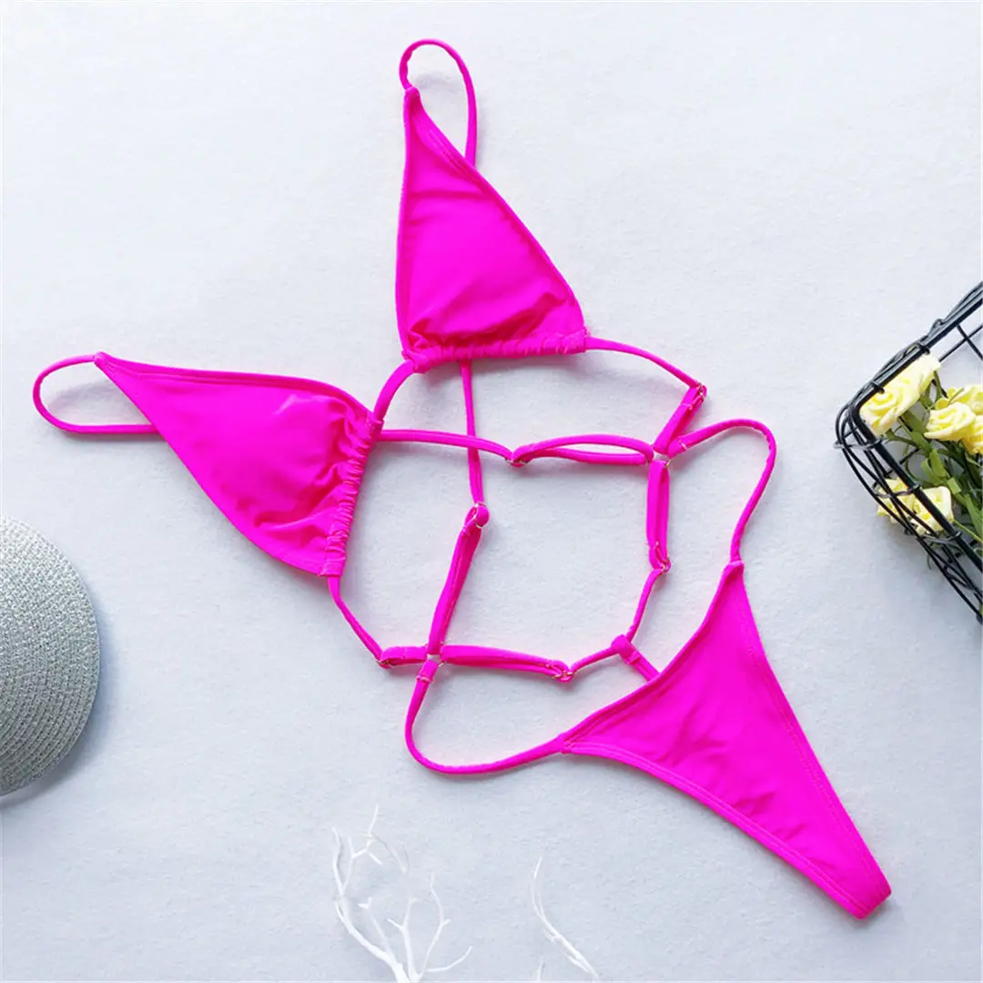 Hot Pink 8 цветов,, женская одежда для плавания, сексуальные микро стринги, Цельный купальник, женский купальник с открытой спиной, купальник для женщин V1541 - Цвет: Hot Pink