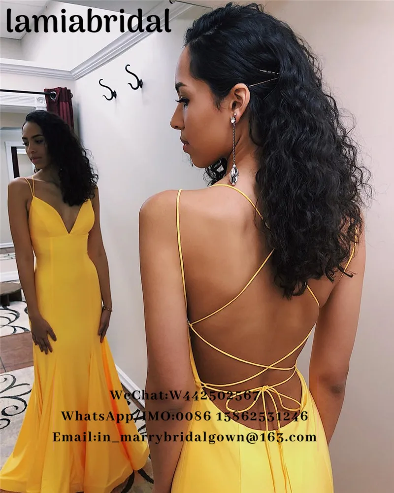 

Sexy Backless Yellow Mermaid Prom Dresses 2K19 Plus Size Cheap Simple Satin Black Girls 2019 African Vestidos De Fiesta Largos