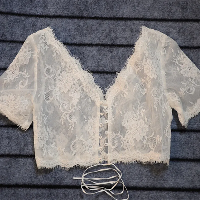 Ivory white Lace Bolero Wedding Women Jacket Short Sleeve Elegant V neck Wrap Accessories | Свадьбы и торжества