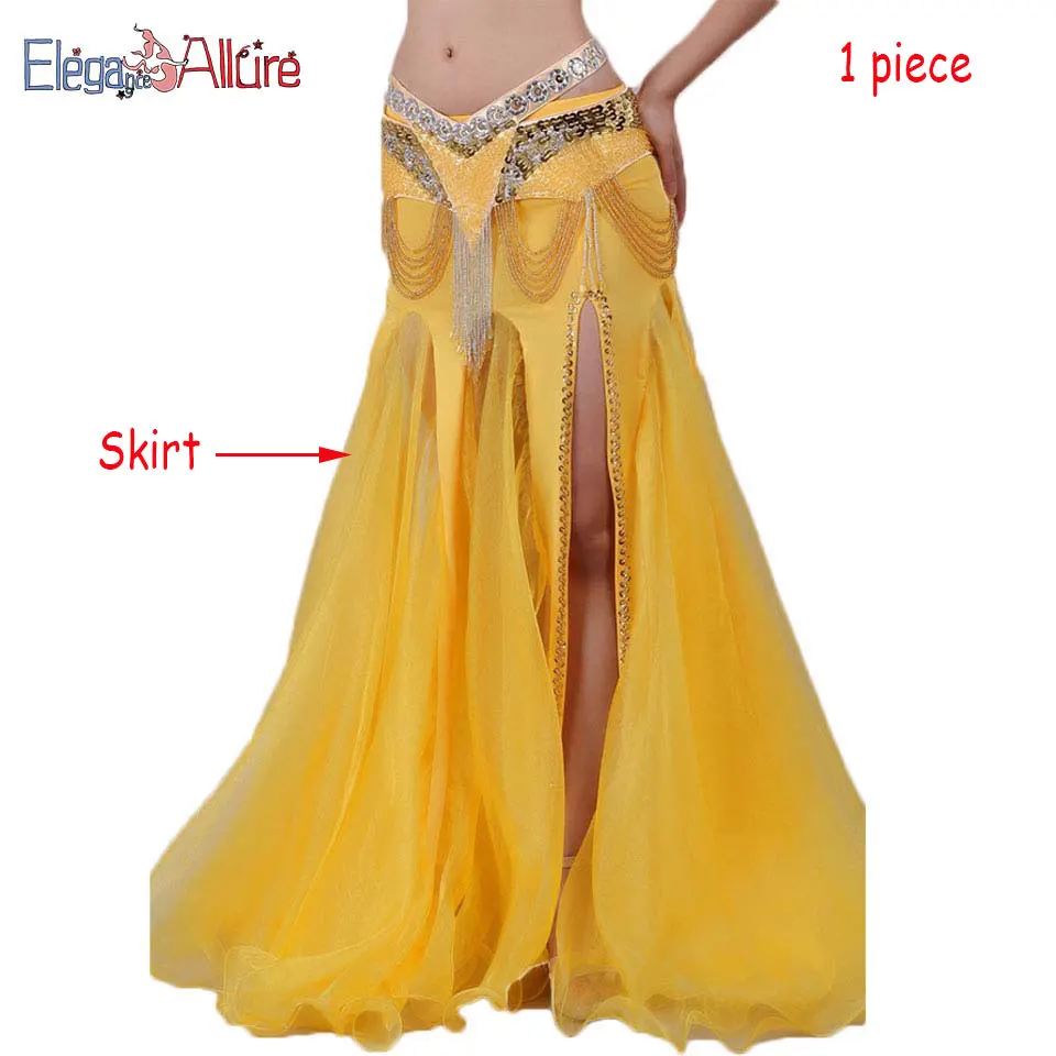 Yellow Skirt E&A, 2 шт., женский костюм для танца живота, комплект для выступлений, набор для танца живота, модный топ, пояс, ожерелье, браслет, юбка, Одежда для танцев - Цвет: Yellow Skirt