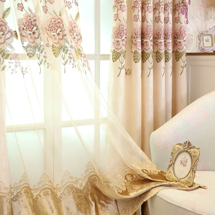 Полиэфирные европейские Роскошные элегантные занавески с вышивкой для гостиной
