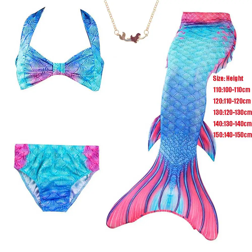 4pcs Costume Set 4 Walkable/купальные костюмы с хвостом русалки с невидимой молнией снизу принцесса Русалка Костюм Купальник ожерелье бутик наряд - Цвет: 4pcs Costume Set 4