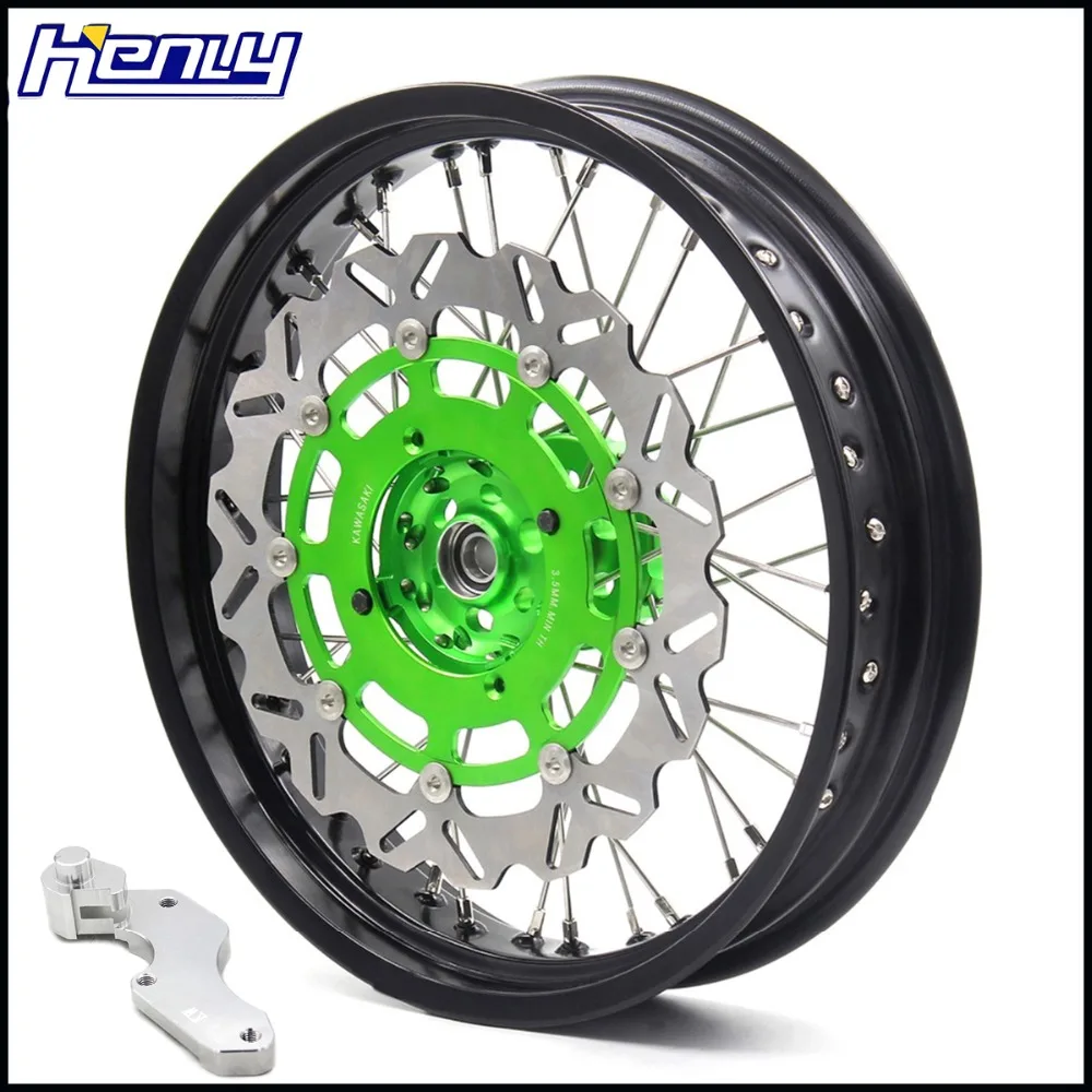 3,5/5,0 17IN. Комплект дисков Supermoto для KAWASAKI KX125 KX250 2006-2007 Supermotard передний 320 мм зеленый диск оверсайз