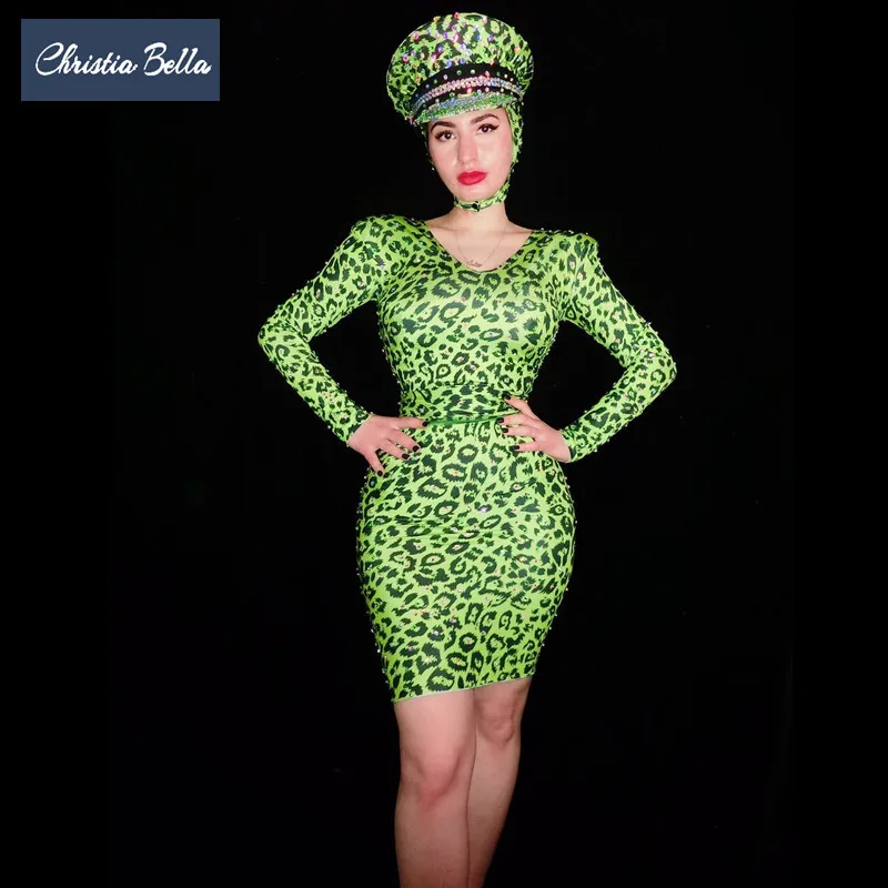 Модные женские вечерние мини платья с леопардовым принтом и стразами облегающее платье длинными рукавами