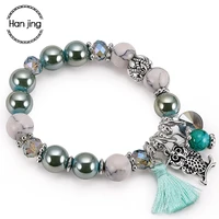 han jing women bracelets bohemian geometry tassel animal green crystal beads charm bracelet fashion jewelry birthday gift femal