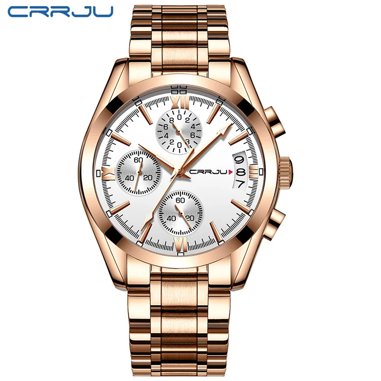 Relogio Masculino CRRJU мужские часы лучший бренд класса люкс водонепроницаемые 24 часа дата Кварцевые часы мужские кожаные спортивные наручные часы - Цвет: S-RGW