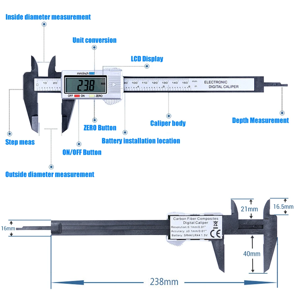 WIRLDLIGHT 150 мм пластиковый цифровой Электронный штангенциркуль 6 дюймов HD штангенциркуль из углеродного волокна микрометр