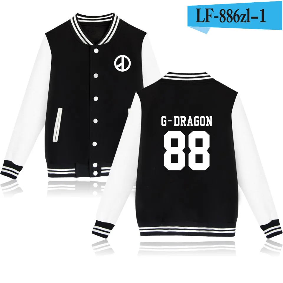 Black and White Bigbang KPOP бейсбол Толстовка для женщин T. O. p GD g-дракон монолитным теплые зимние толстовки с капюшоном Мужская модная куртка одежда - Цвет: Black and White