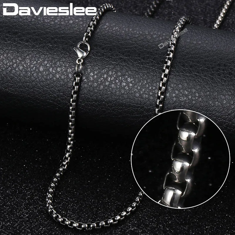 KN222 Davieslee, цепочка, ожерелье s для мужчин, нержавеющая сталь, серебро, Роло, пшеница, коробка, змейка, цепочки, мужское ожерелье, классика, 3 мм, 18-26 дюймов, LKNN1 - Окраска металла: KN222