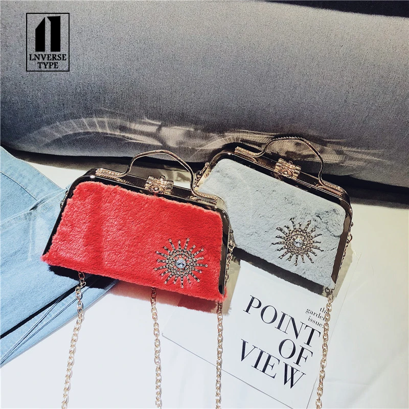 Плюшевые сумки через плечо для женщин 2019 модные плюшевые клатчи на цепочке