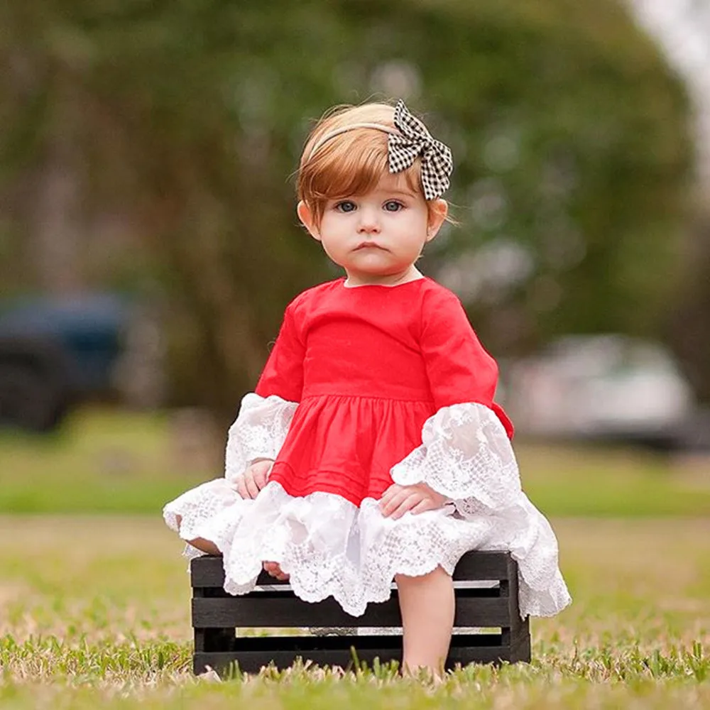 Кружевное платье принцессы с длинными рукавами для маленьких девочек