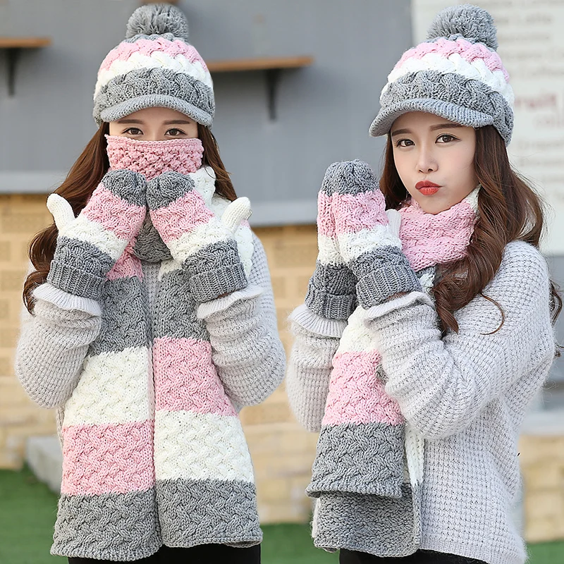 Элегантный Теплый комплект в Корейском стиле женский зимний вязаный крючком