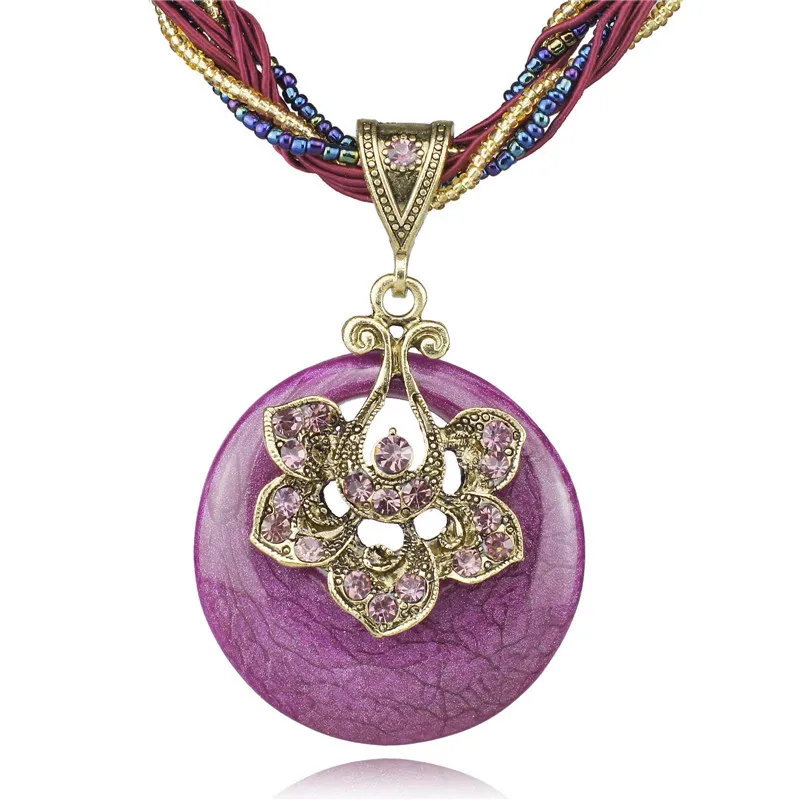 Колье Gallant с круглым драгоценным камнем VTG бронзовое цветочное богемное