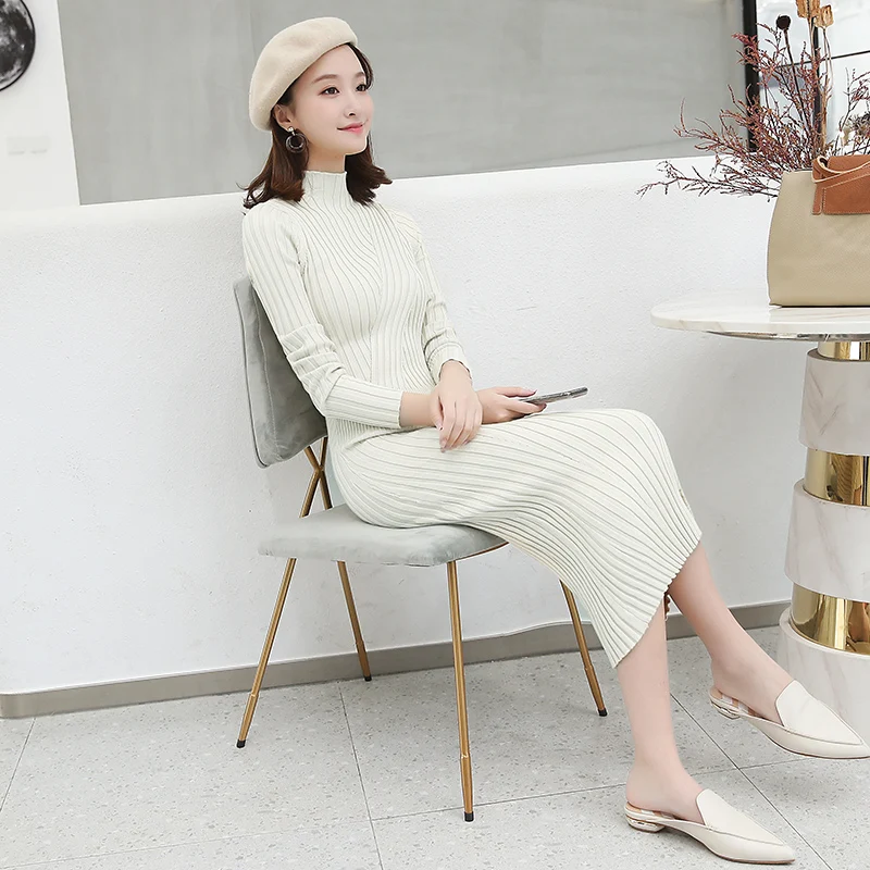 Женское облегающее платье BGTEEVER базовое трикотажное свитер средней длины с