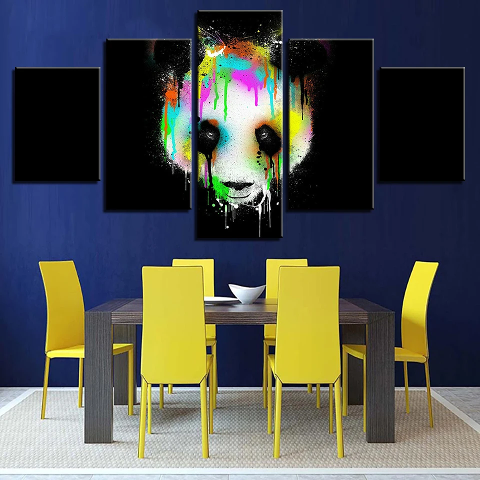 HD Print Photos Wall Decor Abstract Canvas 5 Pieces Modular Colorful Panda Head Pictures For Living Room Framed Poster Paintings | Дом и сад