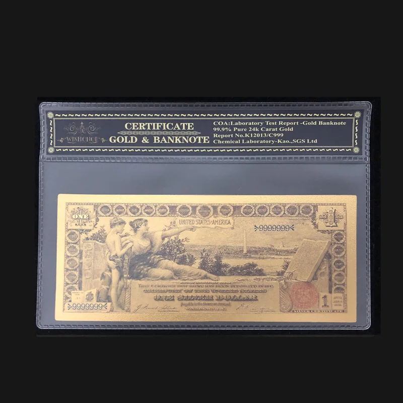 Новые Продукты США 1896 год 24k золотые банкноты Поддельные Банкноты 1 доллар с COA