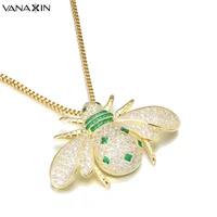 vanaxin big bee green cz insect jewelry lovely necklacespendants for men hip hop shiny cz charm bijoux homme goldsilver color