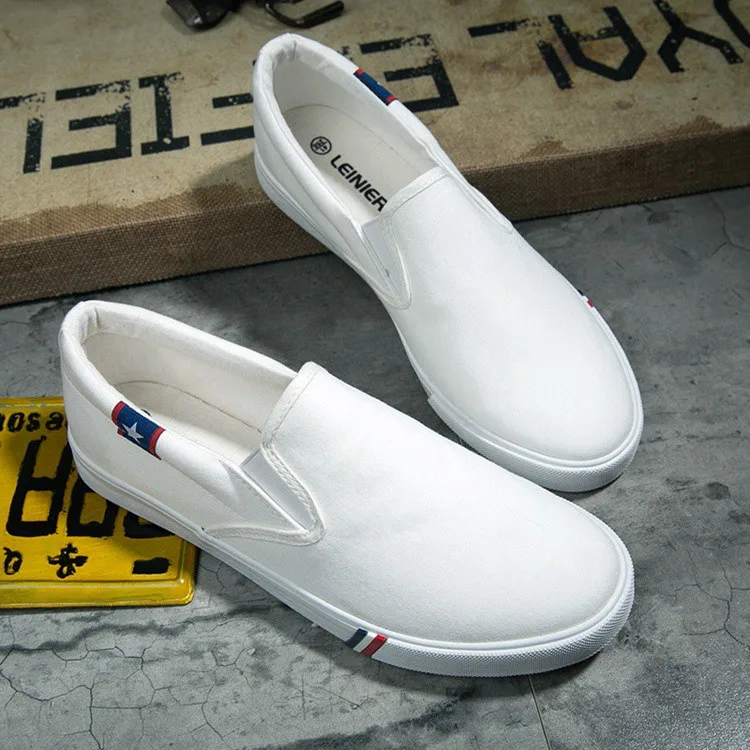 White Spring Summer Breathable Mens Casual Shoes Men Loafers Lace-Up Canvas Shoes Unisex Fashion Flats Plus Size Footwear 35-47 - Color: White