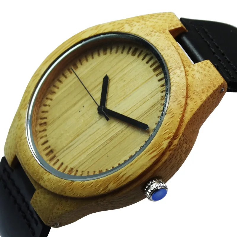 Лидер продаж модные кожаные бамбуковые деревянные часы мужской