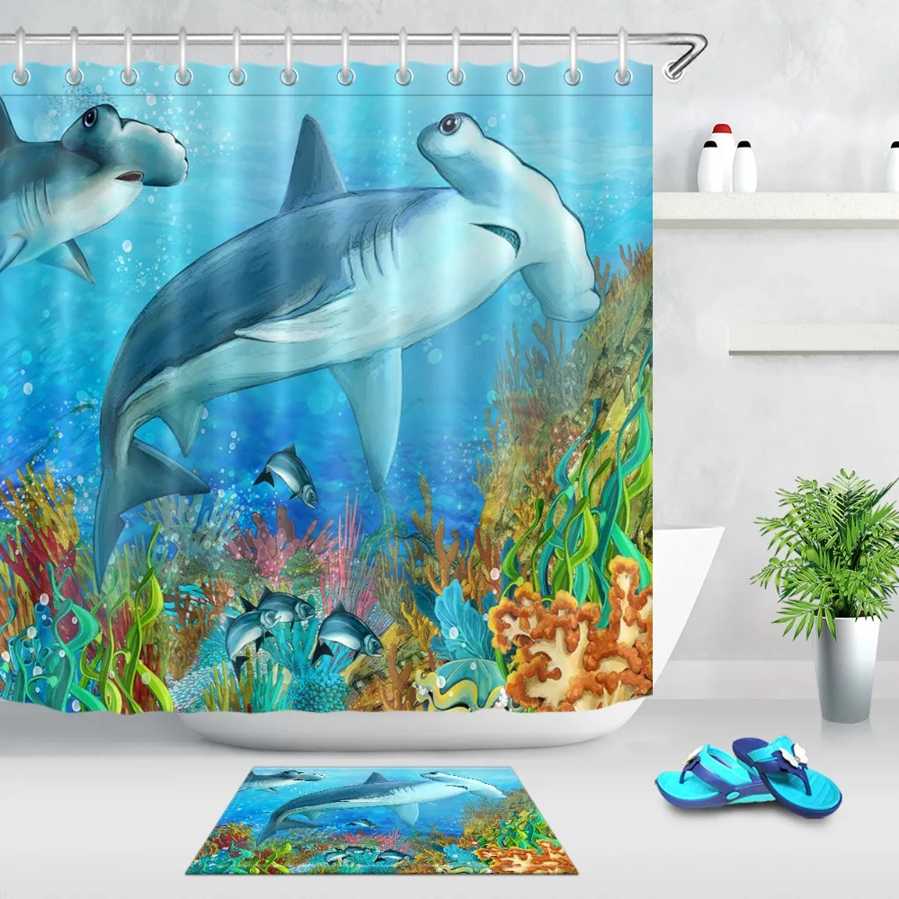 LB 3D коралловый риф дельфин рыба синяя занавеска для душа природа живописный с