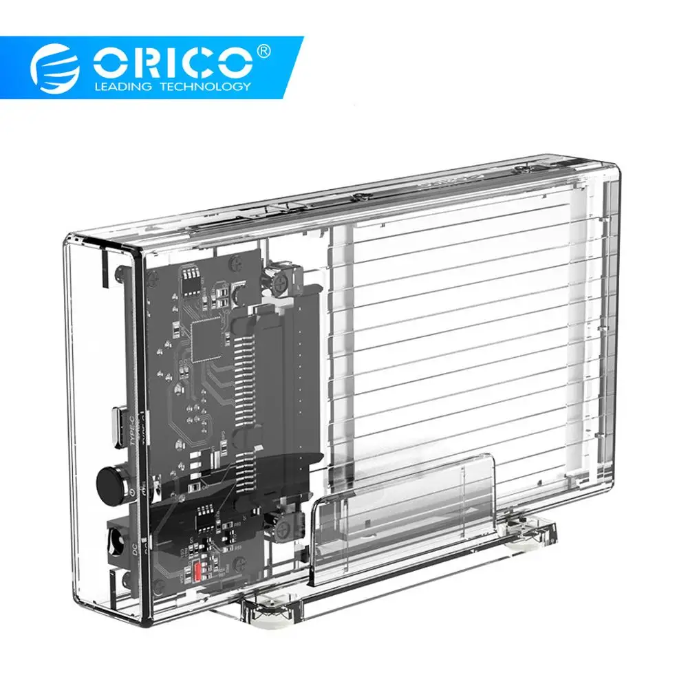 ORICO 2 Bay 2,5 ''HDD чехол SATA для USB C прозрачный жесткий диск поддержка UASP для 7-9,5 мм HDD SSD с адаптером 5 В