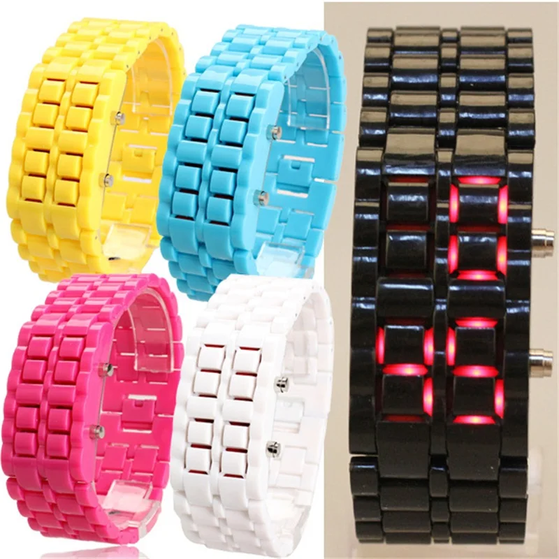 Пластиковые наручные часы из лавы светодиодсветодиодный цифровые в стиле Unsex