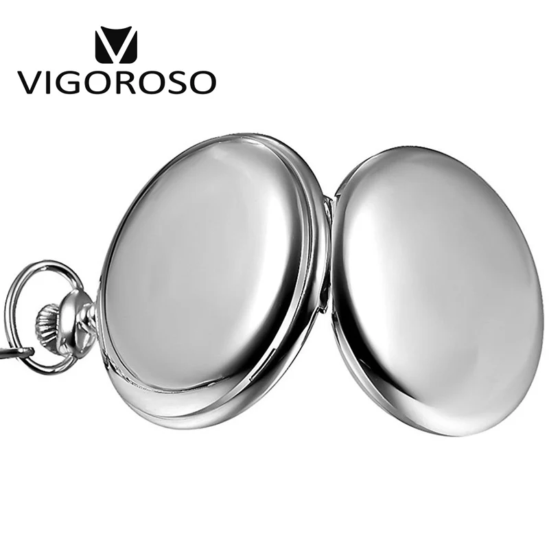 VIGOROSO, арабские цифры, кварцевые карманные часы, белый циферблат, мужские часы, Лидирующий бренд, винтажный стиль, серебристый цвет, женский подарок