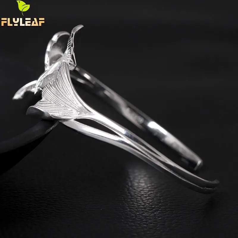 Браслеты-манжеты и обручи с листьями гинкго из серебра 999 пробы | Украшения