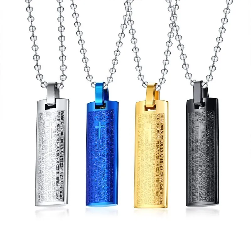 Испанская Библия ожерелья для мужчин из нержавеющей стали крест религия молитва