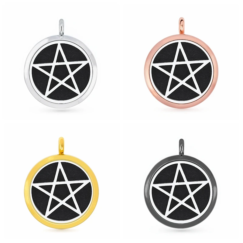 

30mm Rose Gold Black Star Aromatherapy Essential Oil Perfume Diffuser Locket Pendant with 6pcs PadS Fit Necklace key Chains