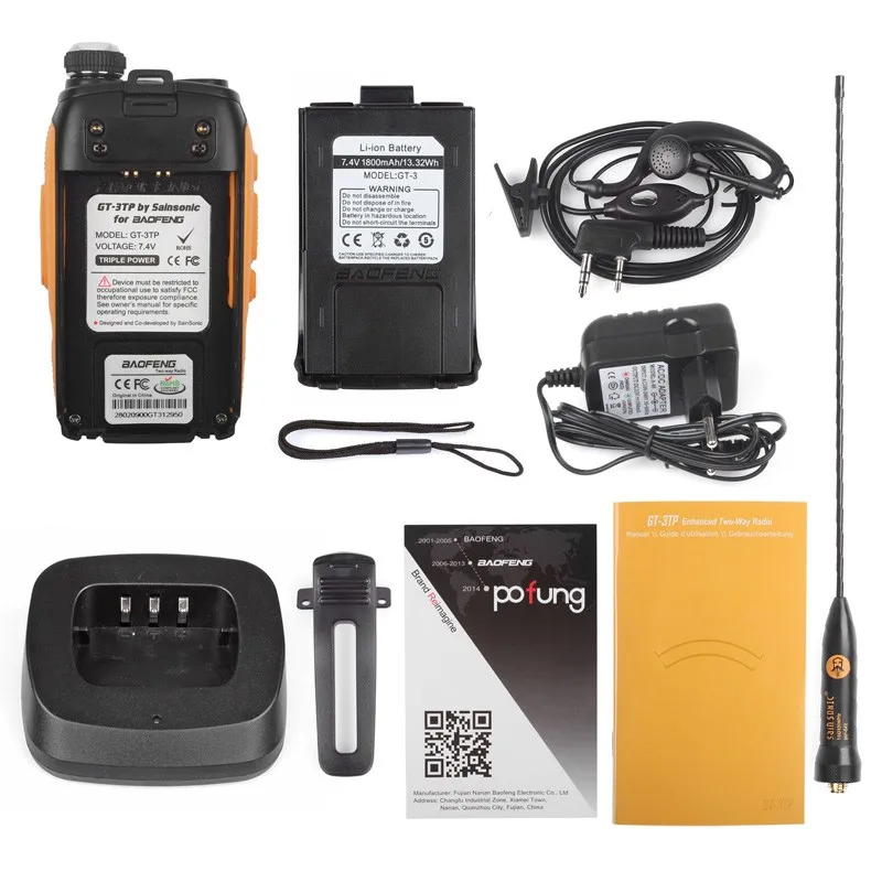 Baofeng GT-3TP Mark III комплект 1/4/8 Вт Dual Band 136-174/400-520 МГц RF пульт Динамик двухстороннее радио с USB кабель для программирования