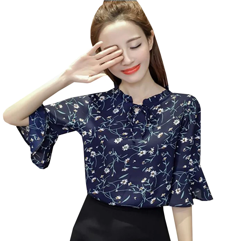Новинка 2017 шифоновая блузка с цветочным принтом женские рубашки весенне летние