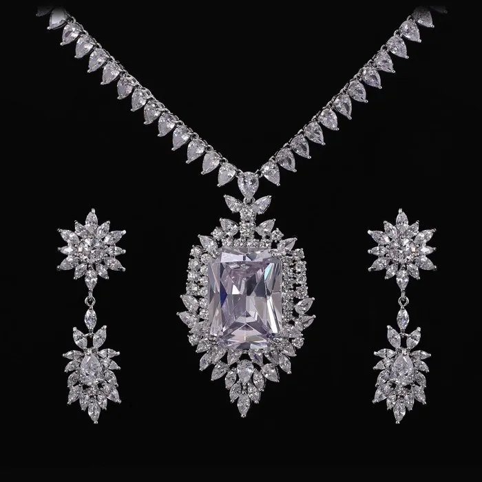 Наборы ювелирных изделий из циркония AAA серьги/ожерелье без никеля по заводской