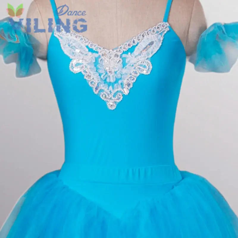 

Adult blue romantic ballet tutu long tulle skirt women swan lake romantic tutu long dress custom nutcracker stage costumes